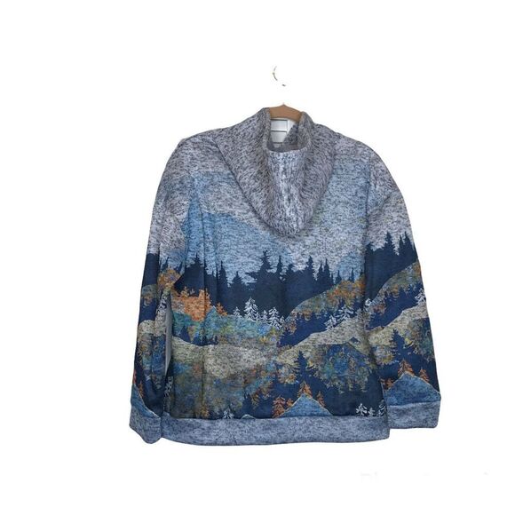 MissLook Womens Size M Hooded Pullover Jacket‎ Woodland Mountain Print Outdoors - Picture 2 of 10